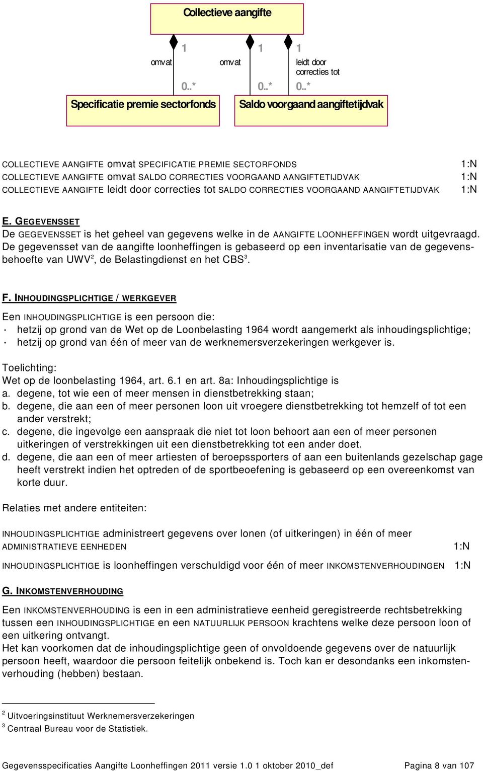 door correcties tot SALDO CORRECTIES VOORGAAND AANGIFTETIJDVAK 1:N E. GEGEVENSSET De GEGEVENSSET is het geheel van gegevens welke in de AANGIFTE LOONHEFFINGEN wordt uitgevraagd.