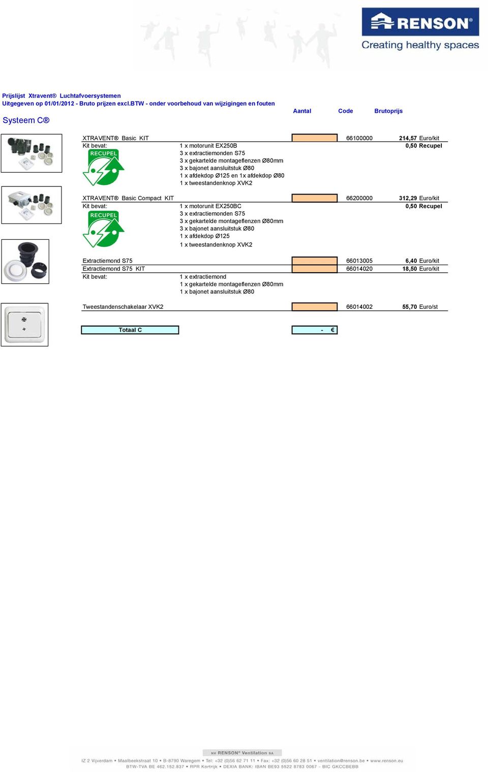 3 x extractiemonden S75 3 x bajonet aansluitstuk Ø8 1 x afdekdop Ø125 1 x tweestandenknop XVK2 Extractiemond S75 66135 6,4 Euro/kit Extractiemond S75 KIT