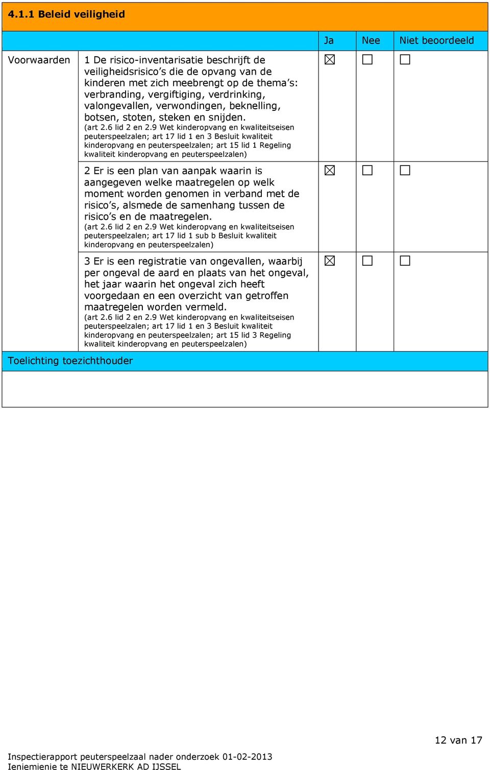 kinderopvang en peuterspeelzalen; art 15 lid 1 Regeling 2 Er is een plan van aanpak waarin is aangegeven welke maatregelen op welk moment worden genomen in verband met de risico s, alsmede de