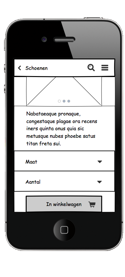 Wireframes mobiel Bij het maken van een mobiele versie zijn bepaalde elementen weggelaten of vervormd.