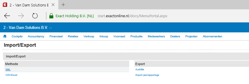 Handmatig importeren in Exact Online Open exact online Ga naar Import/Export
