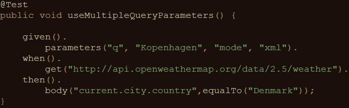 Toepassen in REST Assured _Voorbeelden query parameters: _ Call naar http://md5.jsontest.com/?