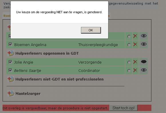 De aangemaakte persoon zit nu in het centrale databestand maar nog niet in uw teamsamenstelling.