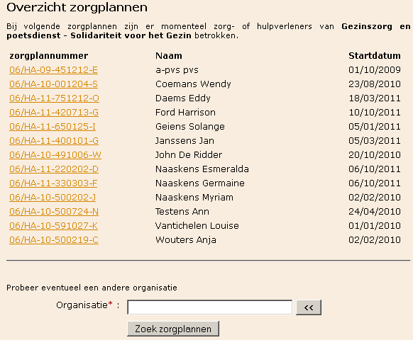 6.3 OVERZICHT Via Overzicht krijg je alle zorgplannen van jouw patiënten te zien. Je kan deze sorteren op zorgplannummer, naam of startdatum.