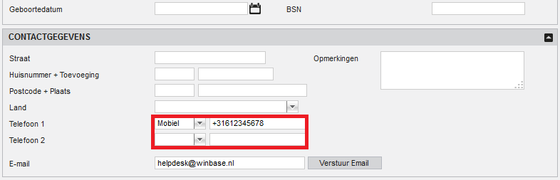 1.2 Medewerkerstamgegevens Wat nu nog rest is het opgeven van de telefoonnummers van de telefoons waarop de Incura Pro App gebruikt gaat worden. 1.