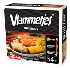 Vlammetjes ix 54 st. Topking Vlammetjes ix Heet en mild gekruide vleesloempiaatjes; 54 st. Namen Artikelnummer: 330330-5.0/140502 EAN: 8711103303302 Vlammetjes ix 54 st.