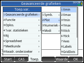 Met behulp van deze twee punten berekenen we een schatting van de helling van de raaklijn. Gebruik H en het sjabloon menu c voor een breuk. Open het variabelen menu met a kies Toep.