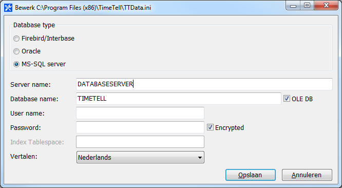 Configuratie MS-SQL server Vul hier de installatie instellingen in uit paragraaf 3.