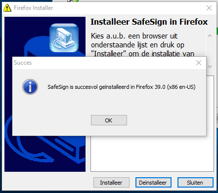 De installatie wil weten of safesign ook in Firefox moet worden ingeplugd.