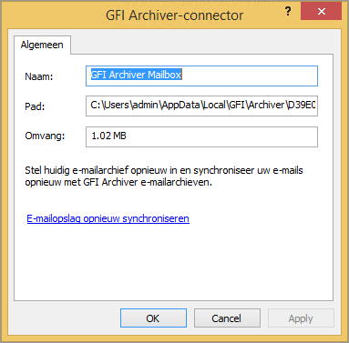 4.3 Database-instellingen Met Outlook Connector worden de volgende gegevens in de lokale database opgeslagen: E-mailheaders van alle e-mails in de GFI Archiver-archieven E-mails die toegankelijk zijn