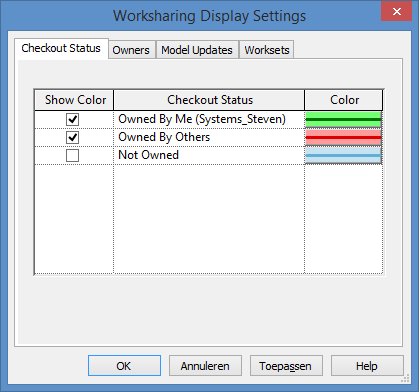 C3A-workshop 17 feb. 2016 C3A Revit-Worksharing blad 23 2.3.6 Worksharing Display Settings In de Display Settings