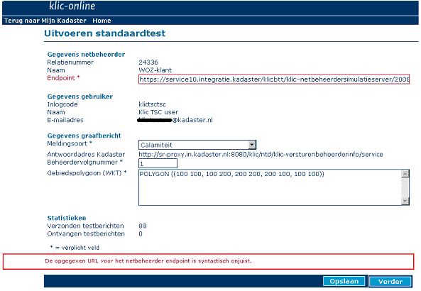 Een verkeerd endpoint zal in de onderstaande foutmelding resulteren: In het geval het endpoint geen secure