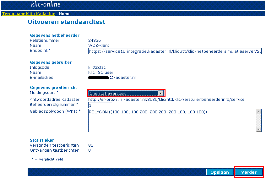 Kies voor een test met een Oriëntatieverzoek, de meldingssoort Oriëntatieverzoek.