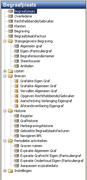 3.2 De begraafplaats module De menu onderdelen zijn te benaderen via de menu onderdelen links in uw scherm.