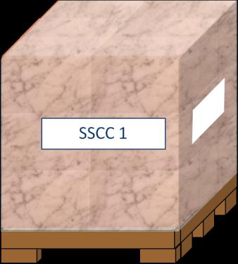 Samenstelling 5: een halve pallet enkel, geschrinkt. De halve pallet krijgt één SSCC, gedrukt op twee identieke GS1 logistieke etiketten.
