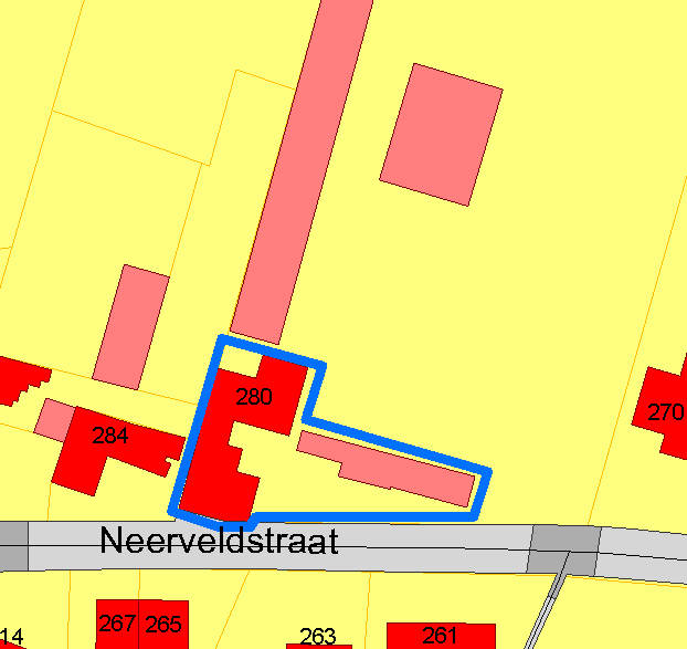 voorbeeld 4: situatie de eigenaar met huisnummer 19 heeft een garage bijgebouwd, maar de auteur van de afwijking kent de locatie binnen het gebruikersperceel niet oorzaak afwijking 12 (bouw,