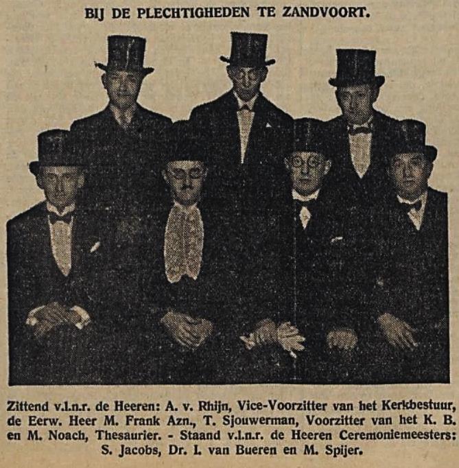 De feestmiddag werd gevolgd door een extra synagogedienst. Op beide momenten was opperrabbijn A.S. Onderwijzer van de Grote Synagoge in Amsterdam de gastspreker. In Hotel Splendide o.r.t. zwaaide weduwe F.