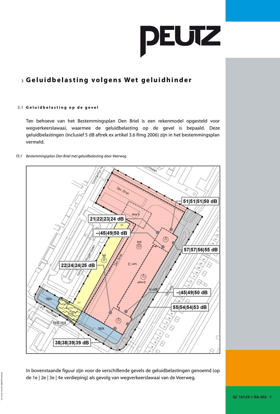 gevel is bepaald. Deze geluidbelastingen (inclusief 5 db aftrek ex artikel 3.6 Rmg 2006) zijn in het bestemmingsplan vermeld. f3.