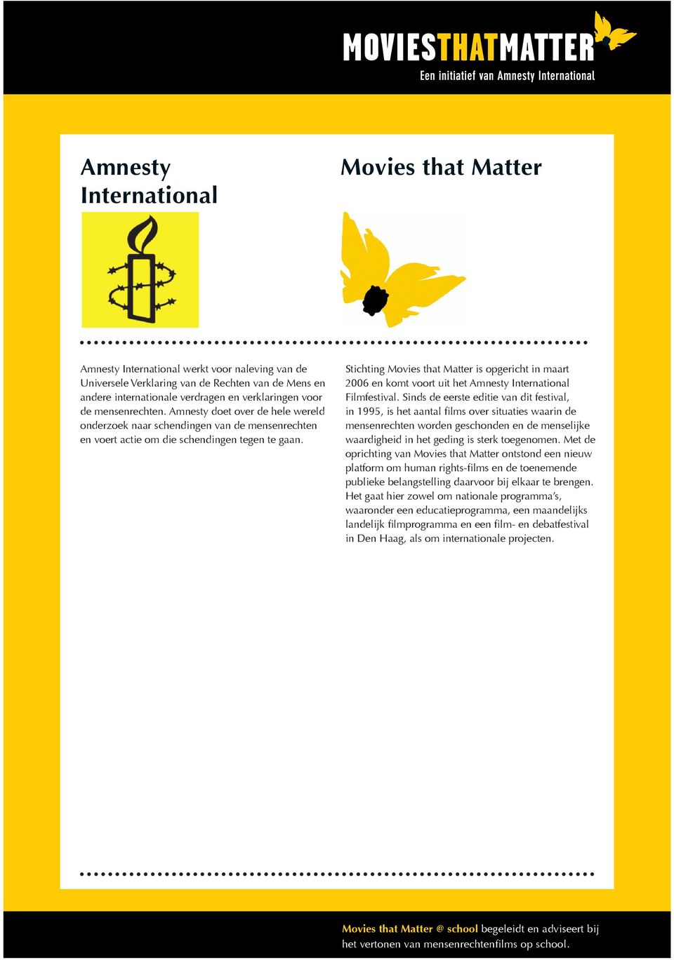 Stichting Movies that Matter is opgericht in maart 2006 en komt voort uit het Amnesty International Filmfestival.