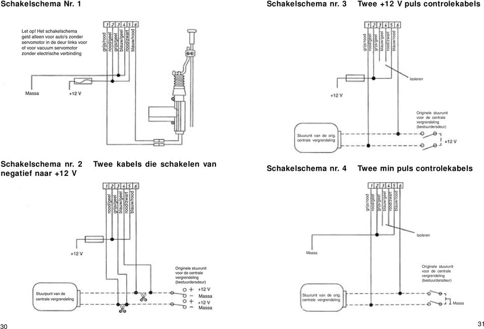 vergrendeling (bestuurdersdeur) Stuurunit van de orig. centrale vergrendeling Schakelschema nr.