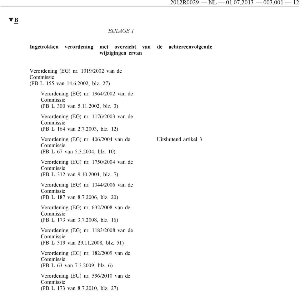 10) Uitsluitend artikel 3 Verordening (EG) nr. 1750/2004 van de (PB L 312 van 9.10.2004, blz. 7) Verordening (EG) nr. 1044/2006 van de (PB L 187 van 8.7.2006, blz. 20) Verordening (EG) nr.