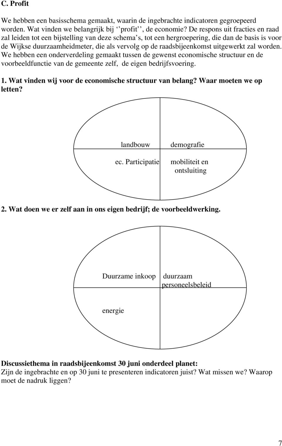 uitgewerkt zal worden. We hebben een onderverdeling gemaakt tussen de gewenst economische structuur en de voorbeeldfunctie van de gemeente zelf, de eigen bedrijfsvoering. 1.