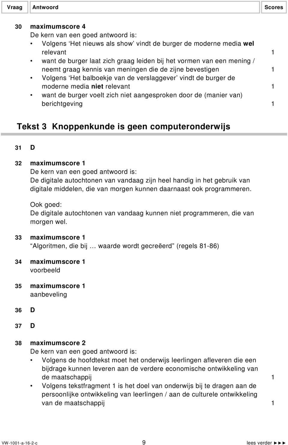 van) berichtgeving 1 Tekst 3 Knoppenkunde is geen computeronderwijs 31 D 32 maximumscore 1 De digitale autochtonen van vandaag zijn heel handig in het gebruik van digitale middelen, die van morgen