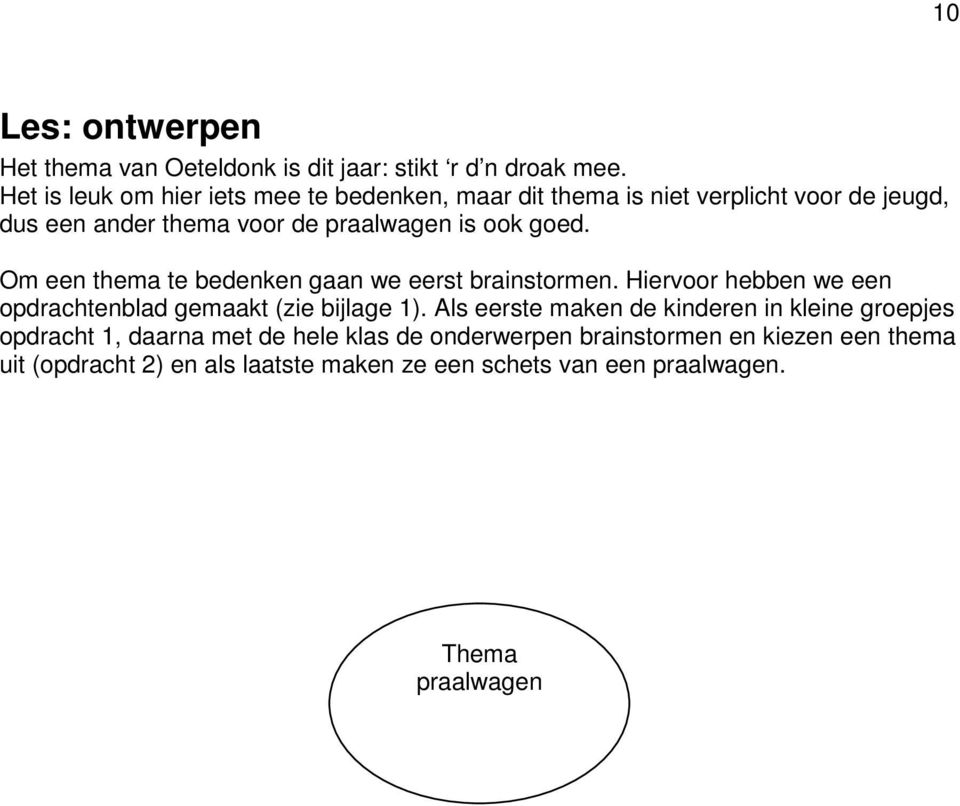 goed. Om een thema te bedenken gaan we eerst brainstormen. Hiervoor hebben we een opdrachtenblad gemaakt (zie bijlage 1).