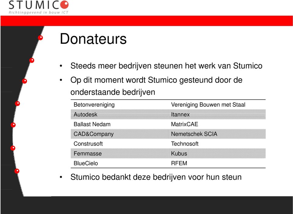 Nedam CAD&Company Construsoft Femmasse BlueCielo Vereniging Bouwen met Staal Itannex