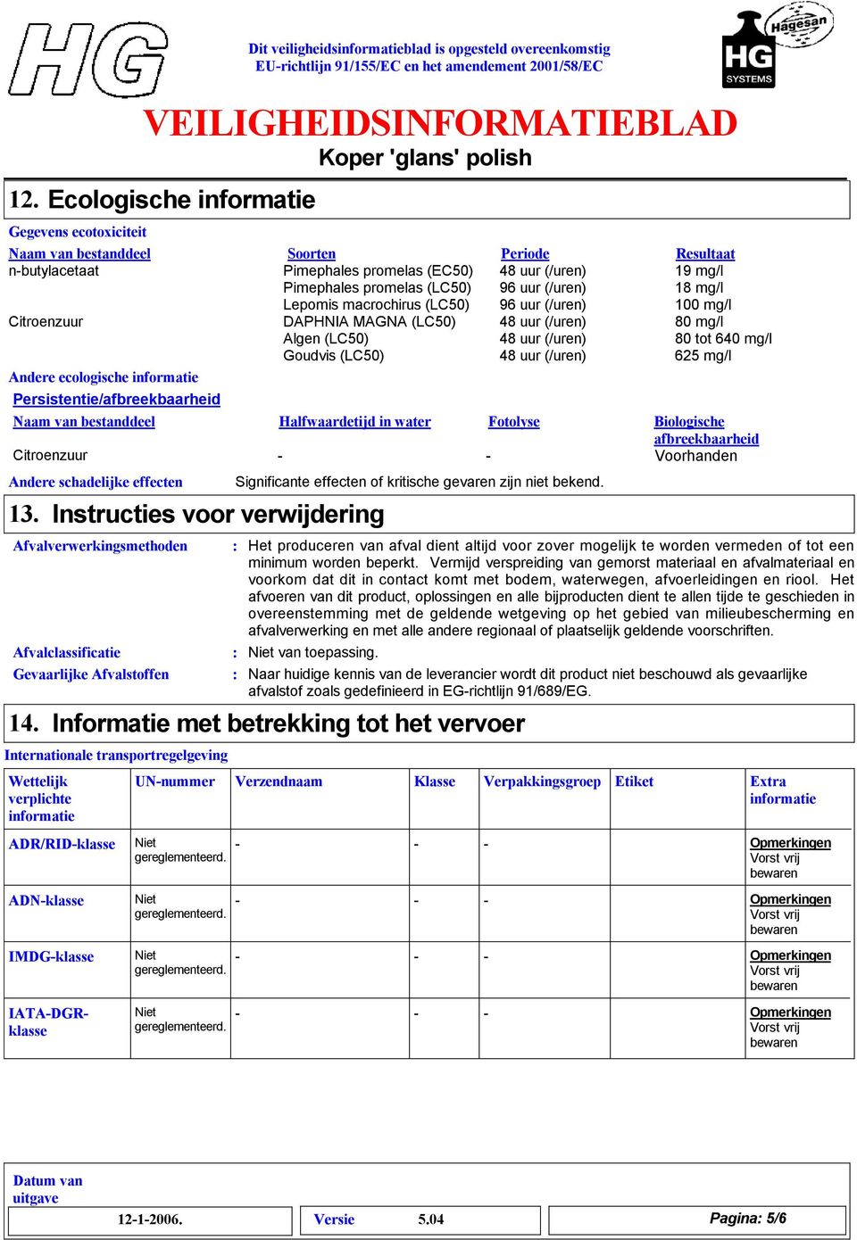 uur (/uren) 80 tot 640 mg/l Goudvis (LC50) 48 uur (/uren) 625 mg/l Persistentie/afbreekbaarheid Naam van bestanddeel Halfwaardetijd in water Fotolyse Biologische afbreekbaarheid Citroenzuur - -