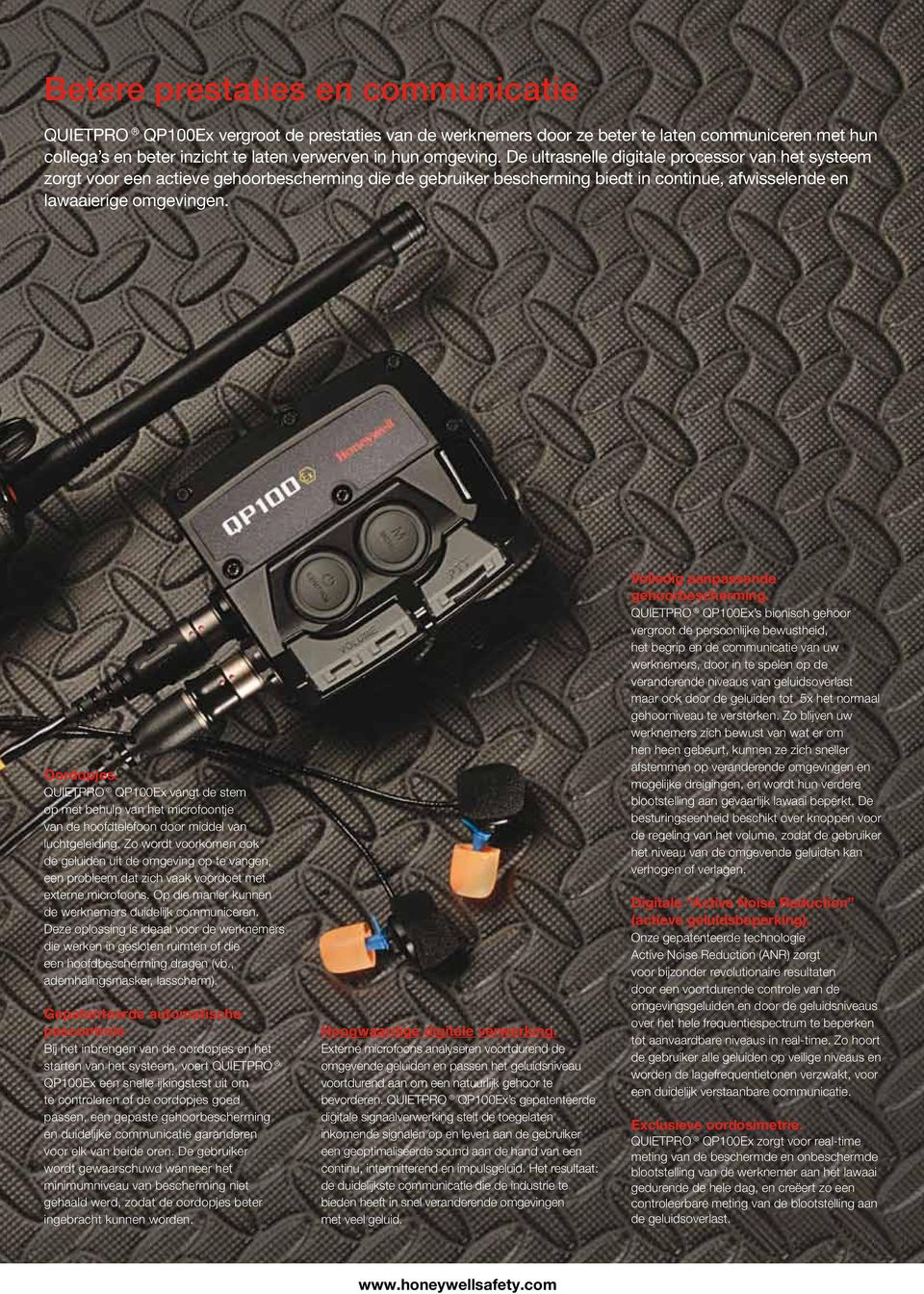 QUIETPRO QP100Ex vangt de stem op met behulp van het microfoontje van de hoofdtelefoon door middel van luchtgeleiding.
