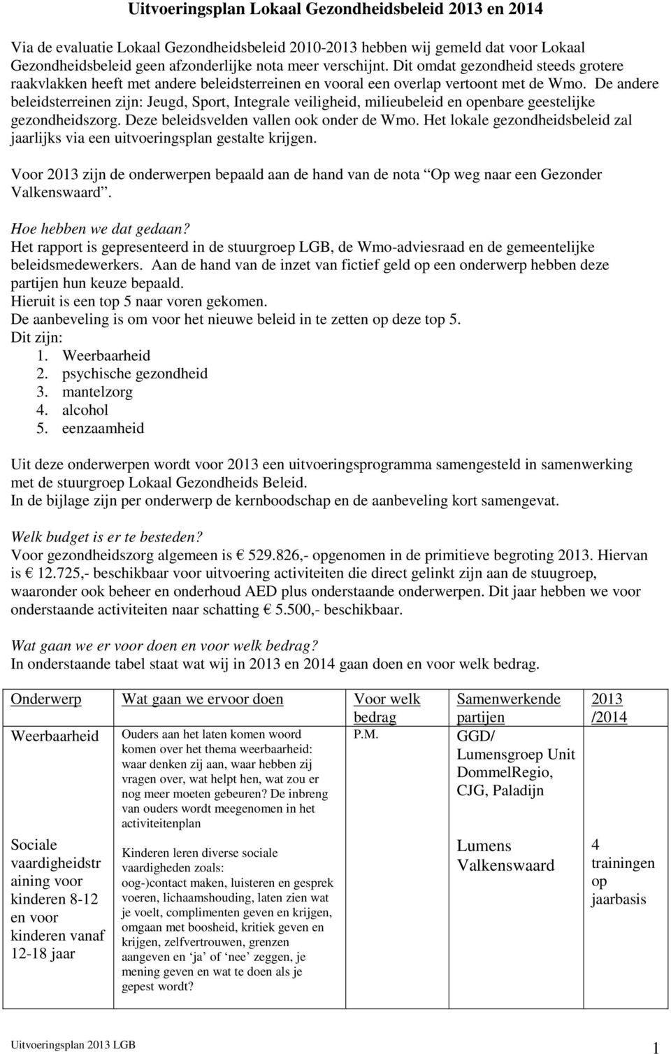 De andere beleidsterreinen zijn: Jeugd, Sport, Integrale veiligheid, milieubeleid en openbare geestelijke gezondheidszorg. Deze beleidsvelden vallen ook onder de Wmo.