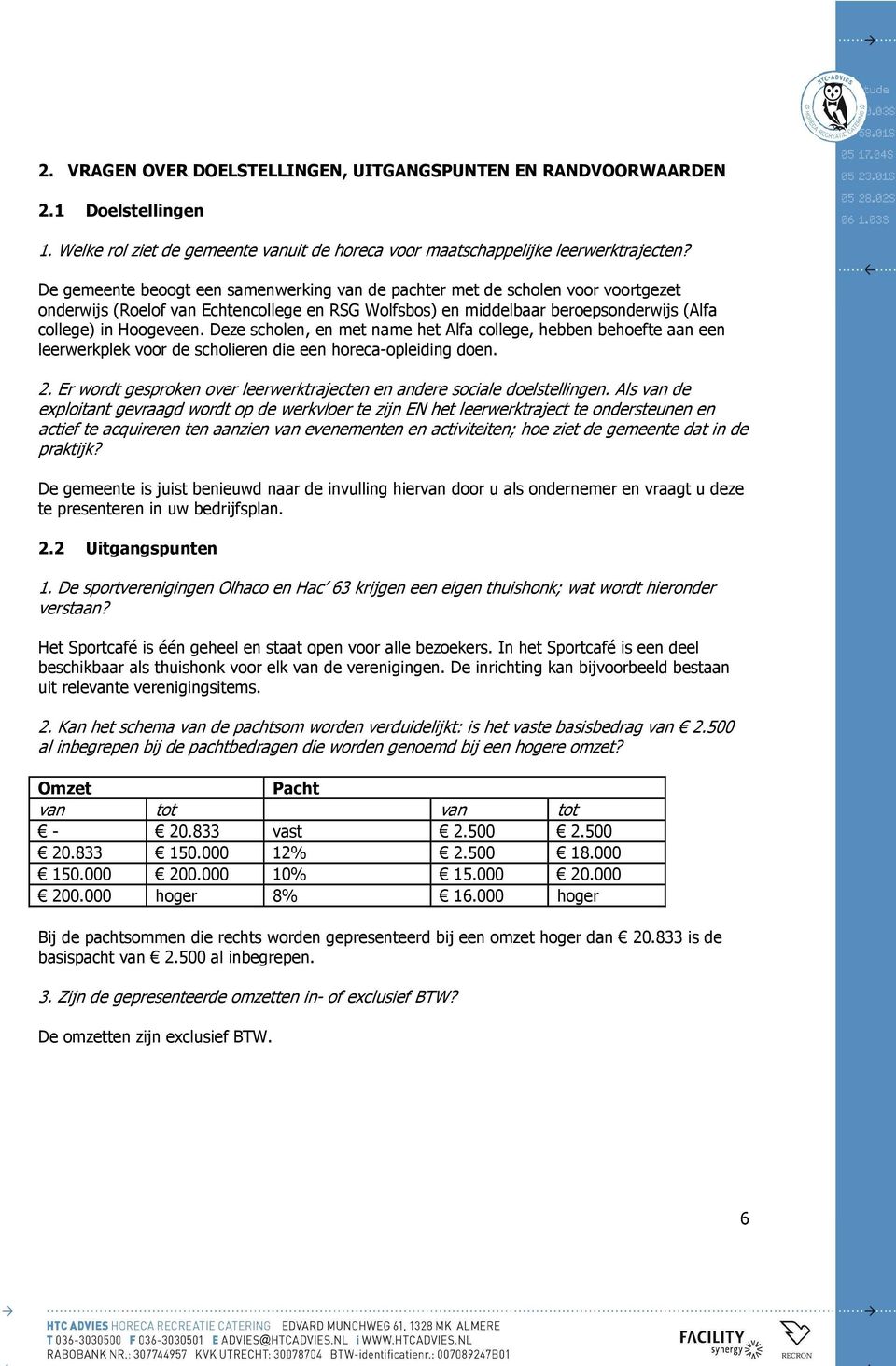 Deze scholen, en met name het Alfa college, hebben behoefte aan een leerwerkplek voor de scholieren die een horeca-opleiding doen. 2.