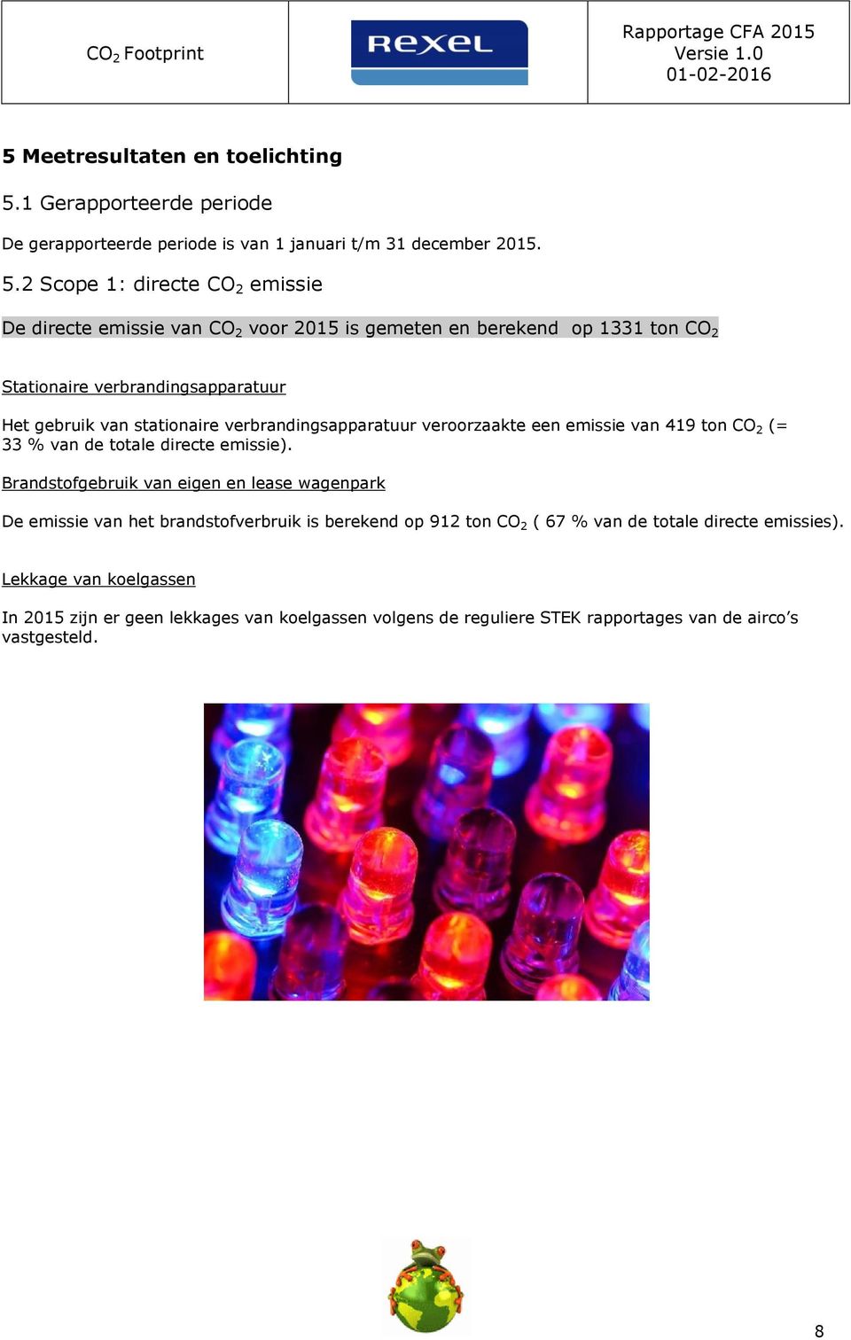 2 Scope 1: directe CO 2 emissie De directe emissie van CO 2 voor 2015 is gemeten en berekend op 1331 ton CO 2 Stationaire verbrandingsapparatuur Het gebruik van stationaire