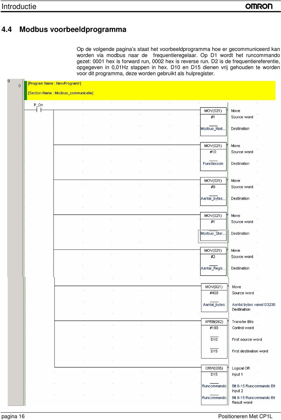 worden via modbus naar de frequentieregelaar.