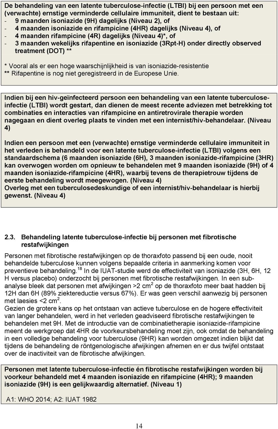 onder directly observed treatment (DOT) ** * Vooral als er een hoge waarschijnlijkheid is van isoniazide-resistentie ** Rifapentine is nog niet geregistreerd in de Europese Unie.