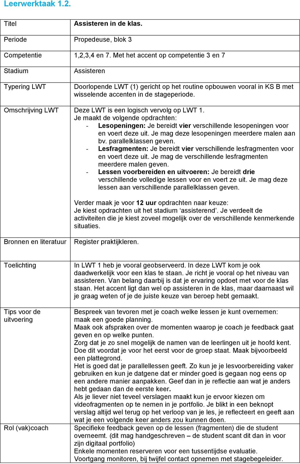 Omschrijving LWT Deze LWT is een logisch vervolg op LWT 1. Je maakt de volgende opdrachten: - Lesopeningen: Je bereidt vier verschillende lesopeningen voor en voert deze uit.