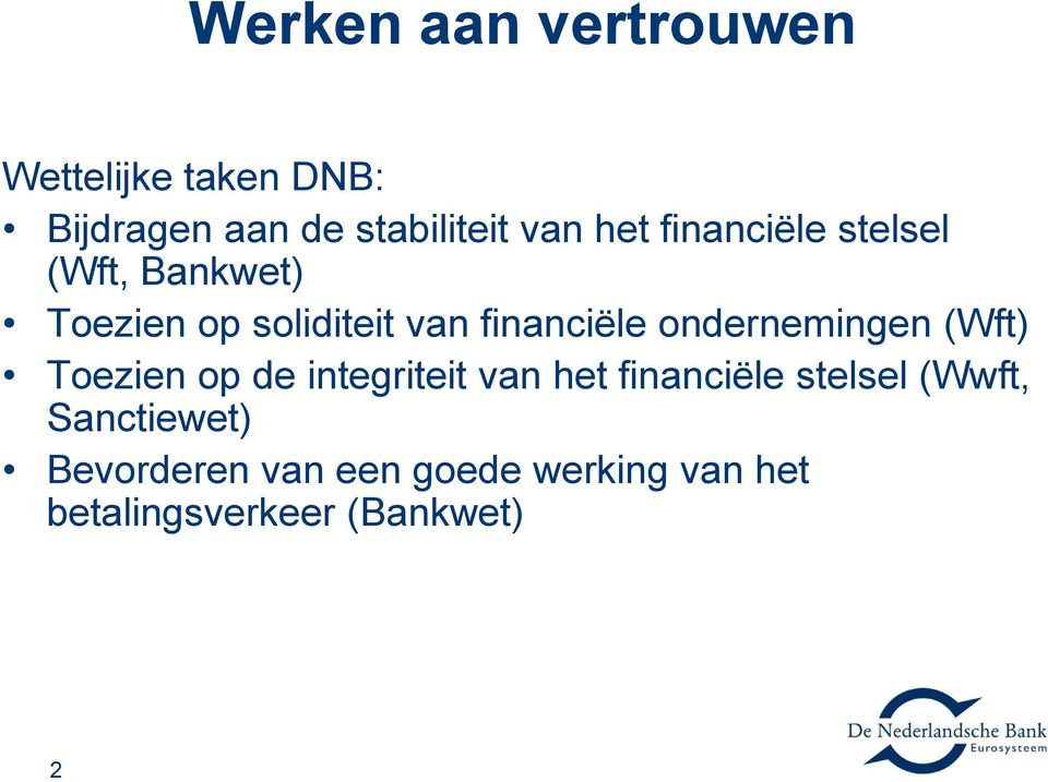 ondernemingen (Wft) Toezien op de integriteit van het financiële stelsel