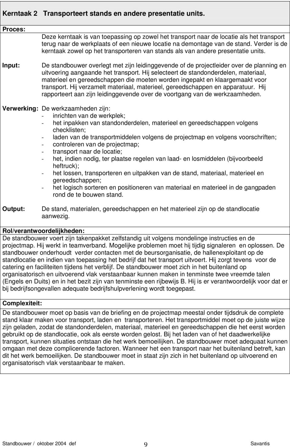 Verder is de kerntaak zowel op het transporteren van stands als van andere presentatie units.