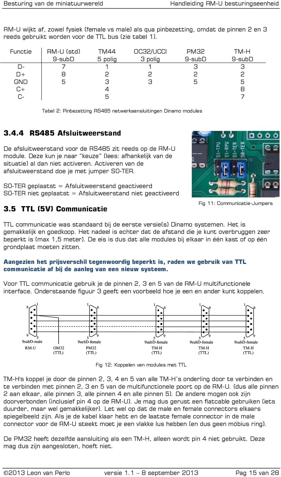 3.4.4 RS485 Afsluitweerstand De afsluitweerstand voor de RS485 zit reeds op de RM-U module. Deze kun je naar keuze (lees: afhankelijk van de situatie) al dan niet activeren.