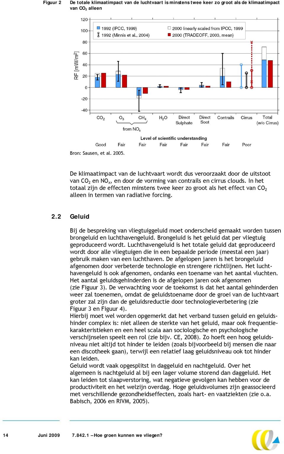 In het totaal zijn de effecten minstens twee keer zo groot als het effect van CO 2 alleen in termen van radiative forcing. 2.2 Geluid Bij de bespreking van vliegtuiggeluid moet onderscheid gemaakt worden tussen brongeluid en luchthavengeluid.