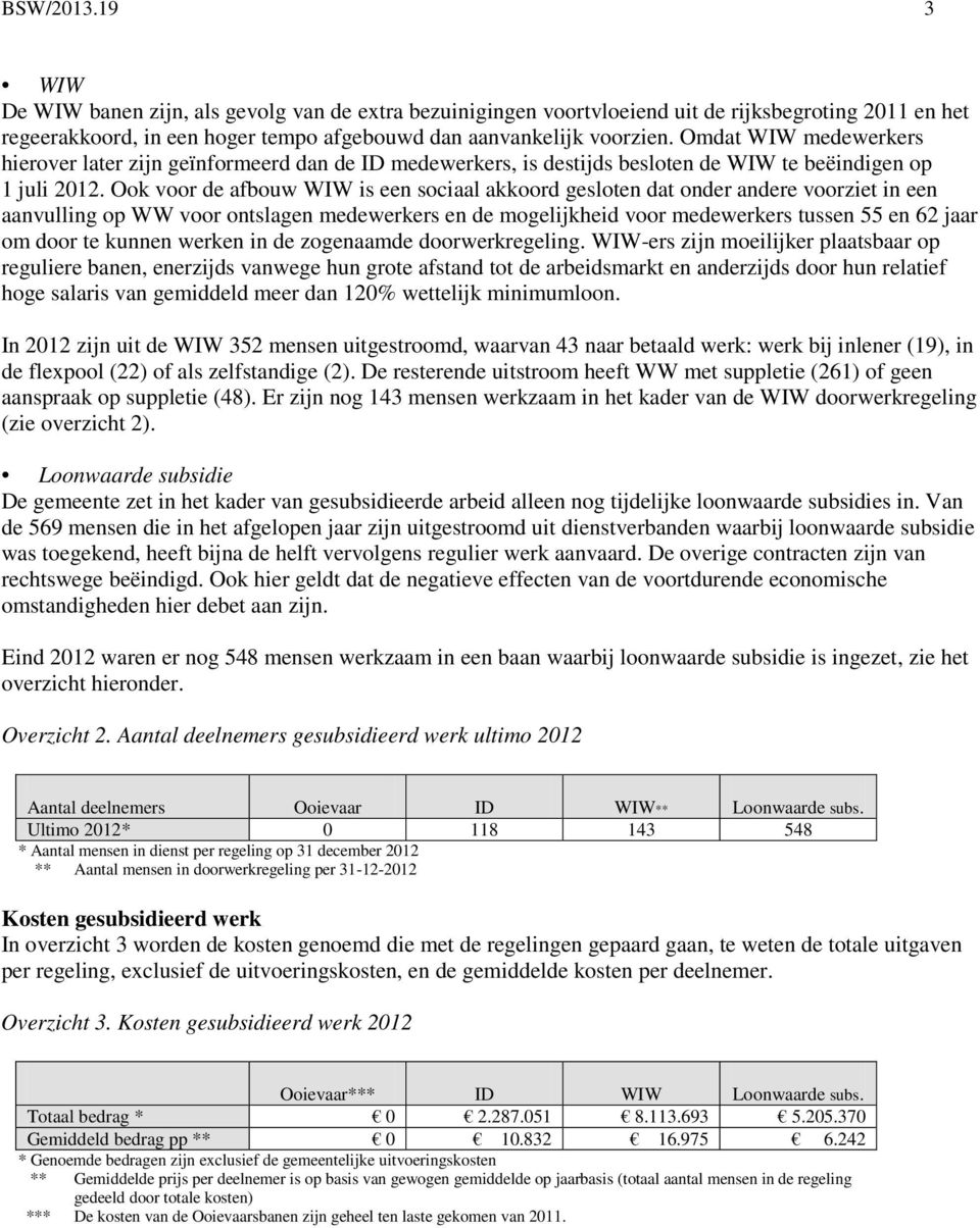 Ook voor de afbouw WIW is een sociaal akkoord gesloten dat onder andere voorziet in een aanvulling op WW voor ontslagen medewerkers en de mogelijkheid voor medewerkers tussen 55 en 62 jaar om door te