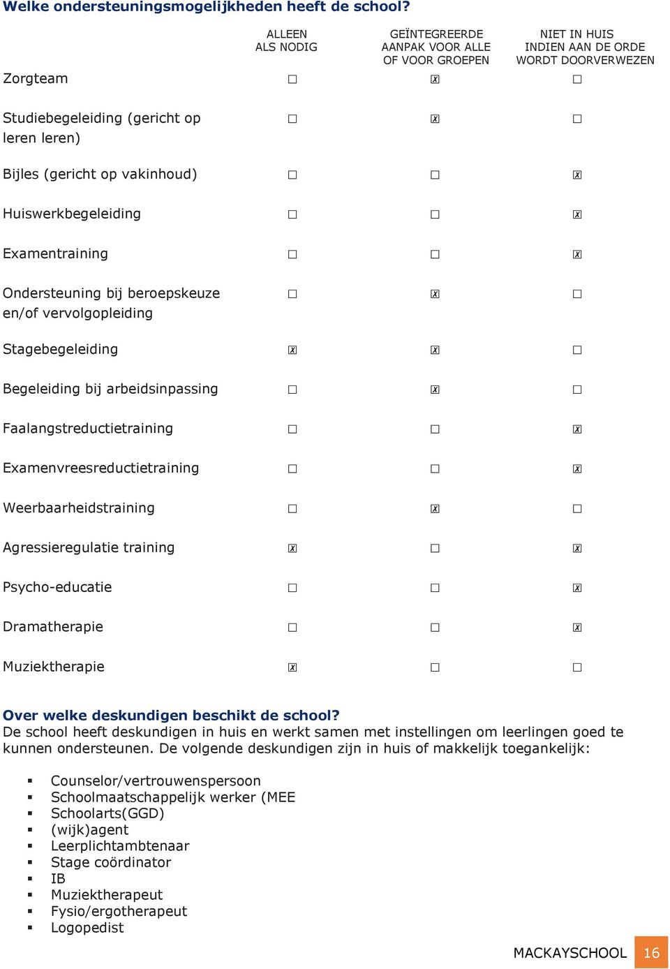 Huiswerkbegeleiding Examentraining Ondersteuning bij beroepskeuze en/of vervolgopleiding Stagebegeleiding Begeleiding bij arbeidsinpassing Faalangstreductietraining Examenvreesreductietraining