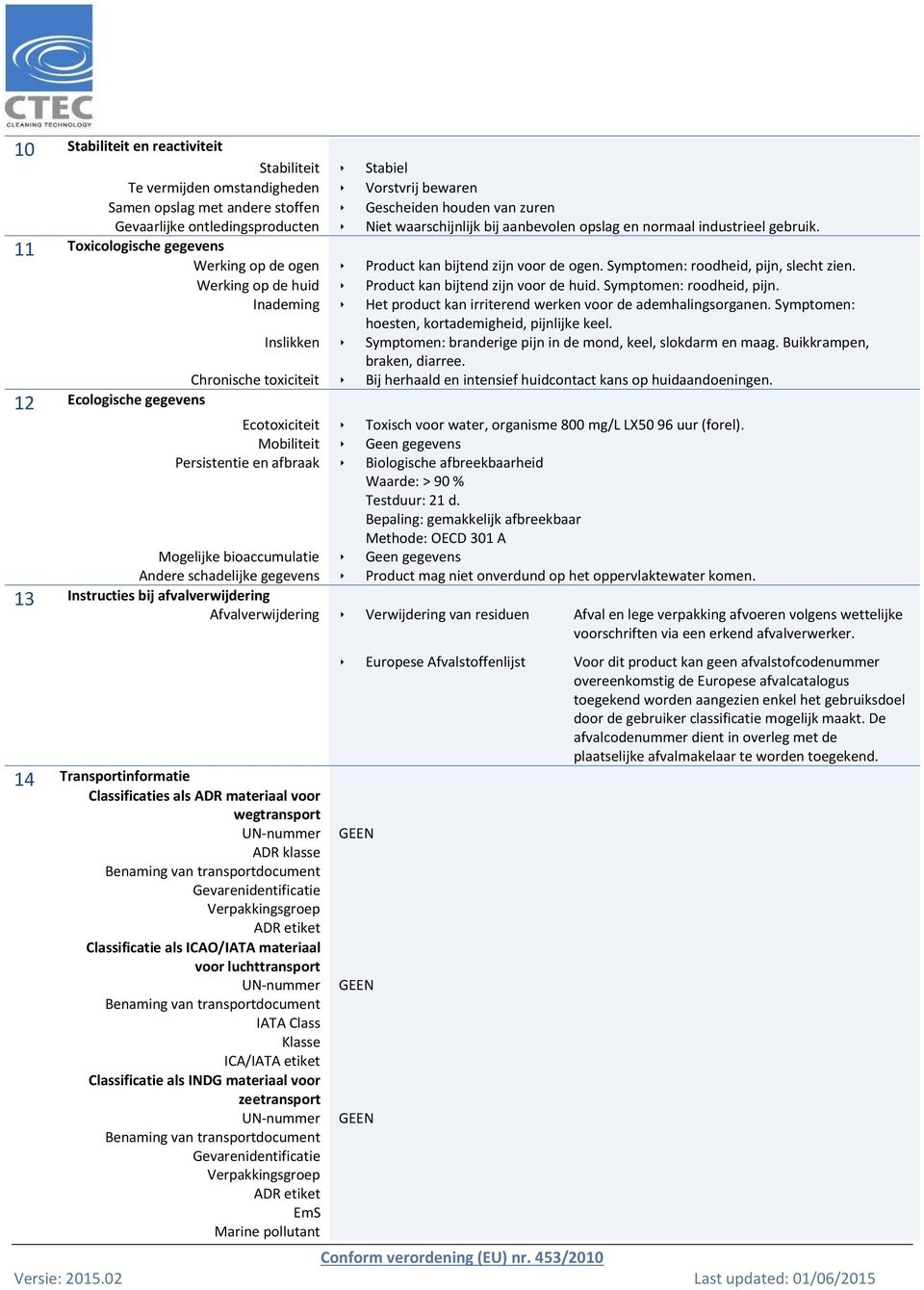 Werking op de huid Product kan bijtend zijn voor de huid. Symptomen: roodheid, pijn. Inademing Het product kan irriterend werken voor de ademhalingsorganen.