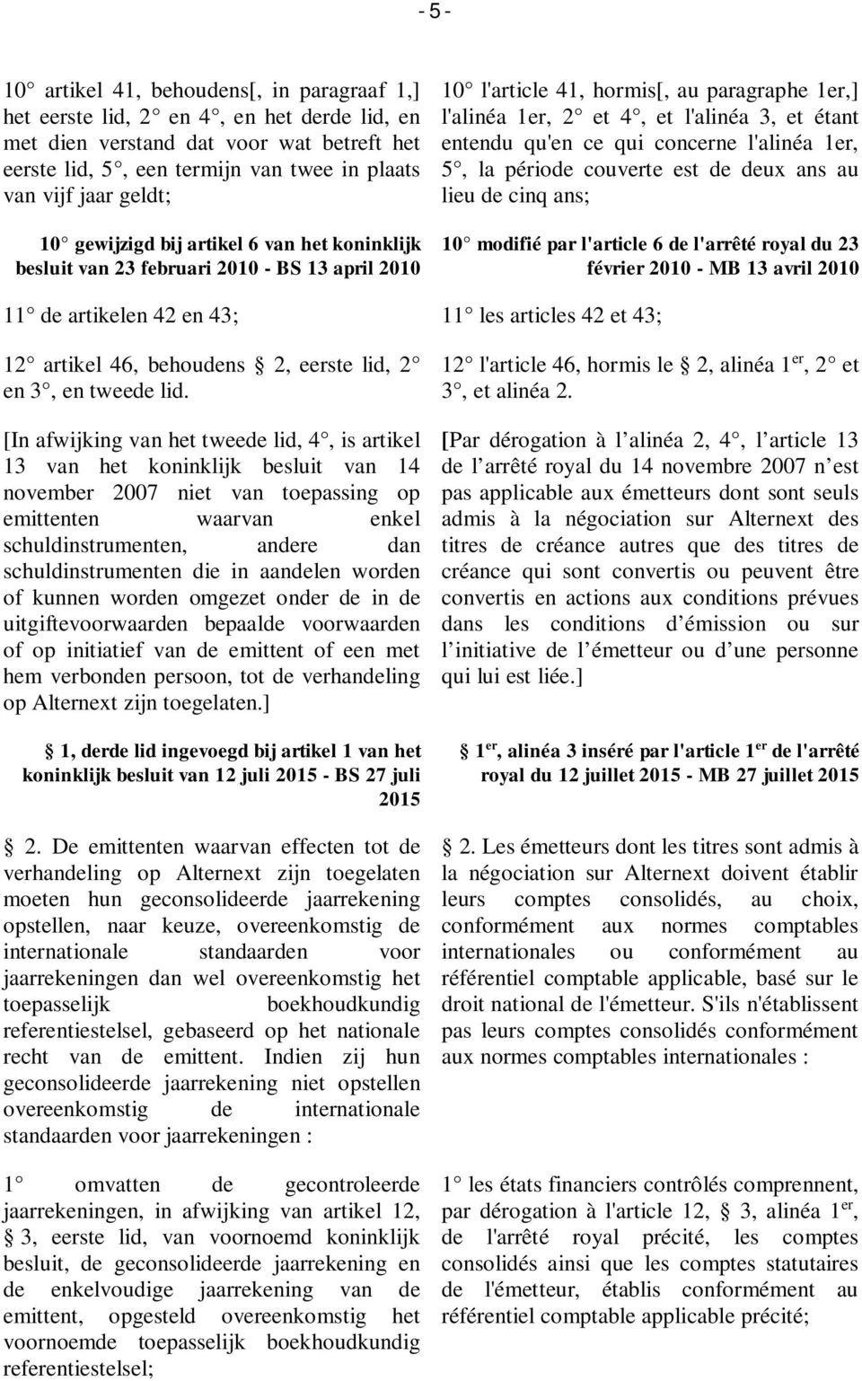 entendu qu'en ce qui concerne l'alinéa 1er, 5, la période couverte est de deux ans au lieu de cinq ans; 10 modifié par l'article 6 de l'arrêté royal du 23 février 2010 - MB 13 avril 2010 11 de