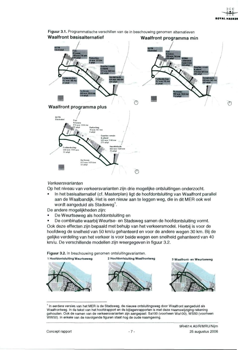 ontsluitingen onderzocht. In het basisalternatief (cf. Masterplan) ligt de hoofdontsluiting van Waalfront parallel aan de Waalbandijk.