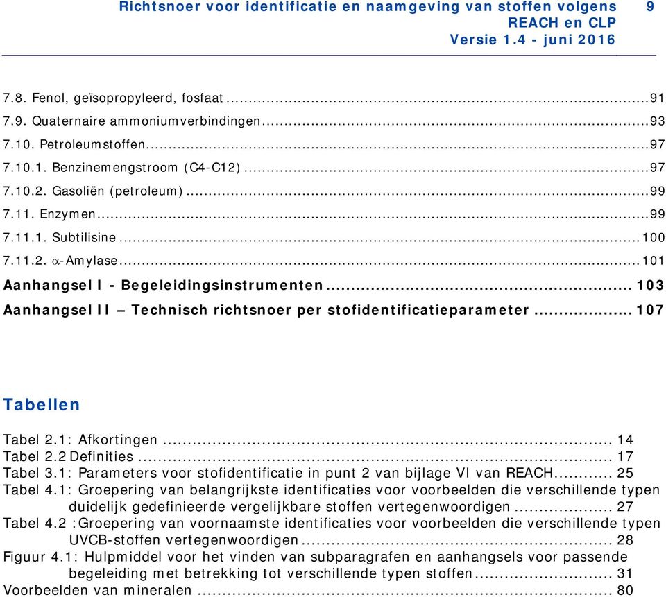 .. 103 Aanhangsel II Technisch richtsnoer per stofidentificatieparameter... 107 Tabellen Tabel 2.1: Afkortingen... 14 Tabel 2.2 Definities... 17 Tabel 3.