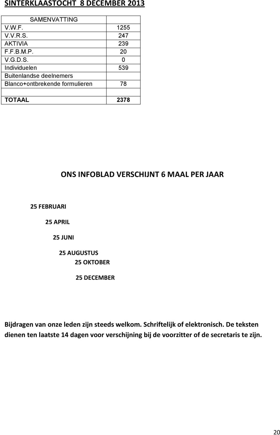 PER JAAR 25 FEBRUARI 25 APRIL 25 JUNI 25 AUGUSTUS 25 OKTOBER 25 DECEMBER Bijdragen van onze leden zijn steeds welkom.