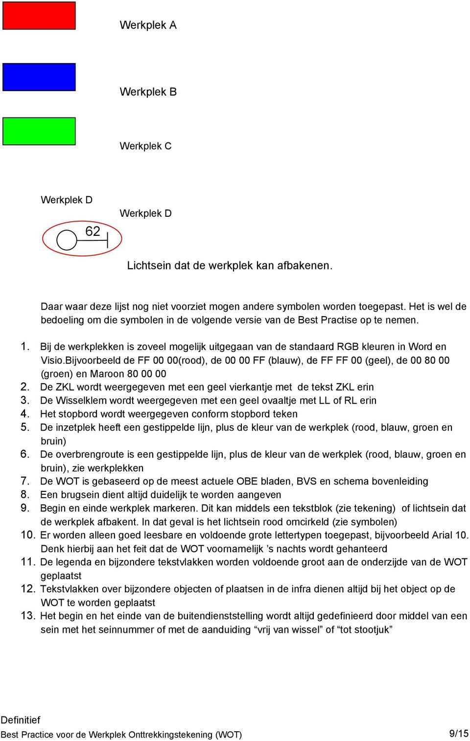 Bijvoorbeeld de FF 00 00(rood), de 00 00 FF (blauw), de FF FF 00 (geel), de 00 80 00 (groen) en Maroon 80 00 00 2. De ZKL wordt weergegeven met een geel vierkantje met de tekst ZKL erin 3.