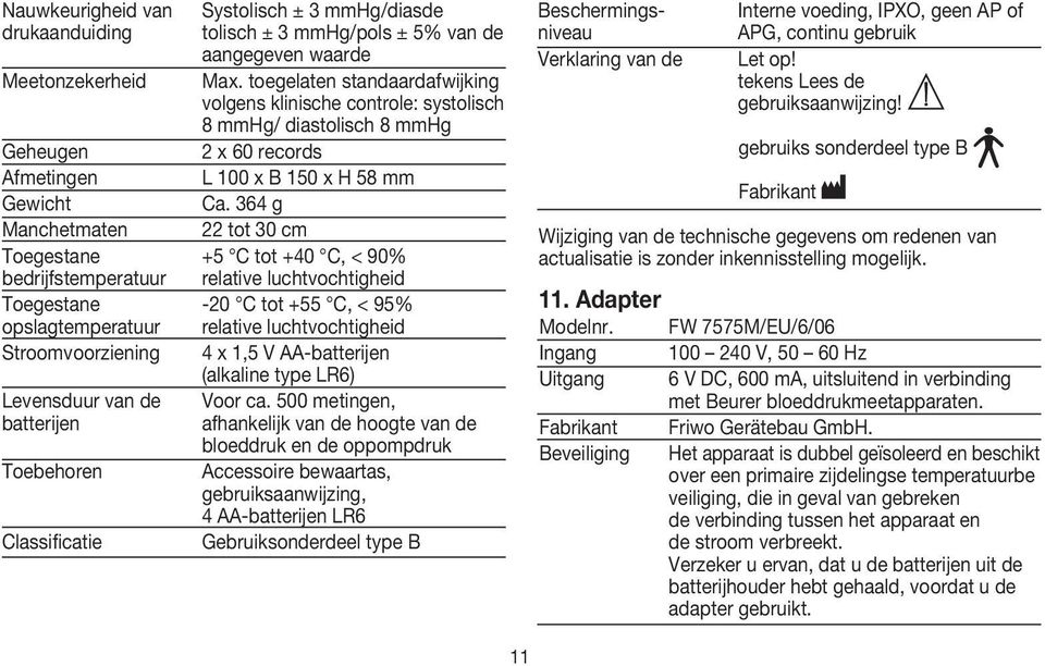 364 g Manchetmaten 22 tot 30 cm Toegestane +5 C tot +40 C, < 90% bedrijfstemperatuur relative luchtvochtigheid Toegestane -20 C tot +55 C, < 95% opslagtemperatuur relative luchtvochtigheid